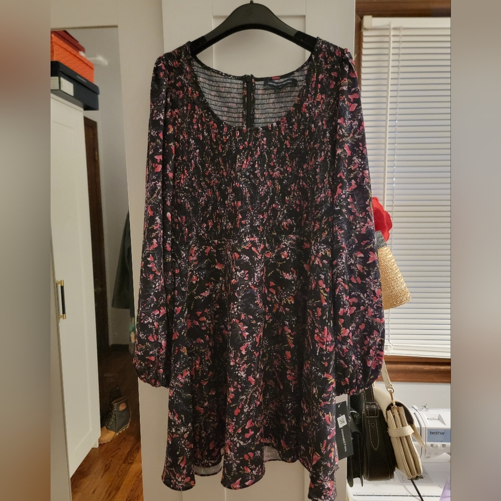 French Connection boho Floral Long Sleeve Mini Dress
